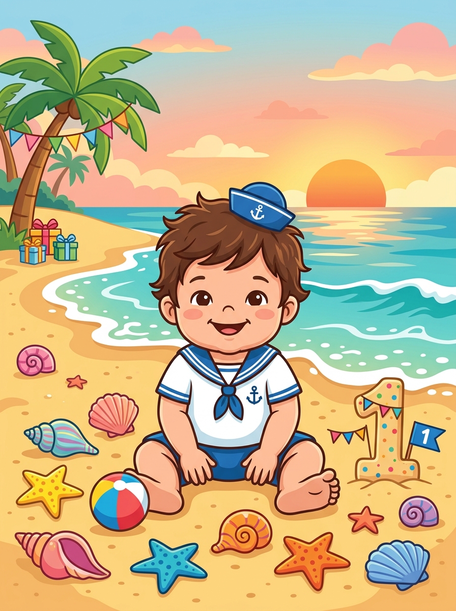 Ilustração do Adrian na praia